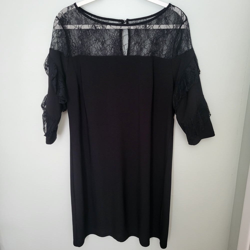 Women Large Black Sheath Dress Lace Detail Cocktail Wedding Guest Knee Length...